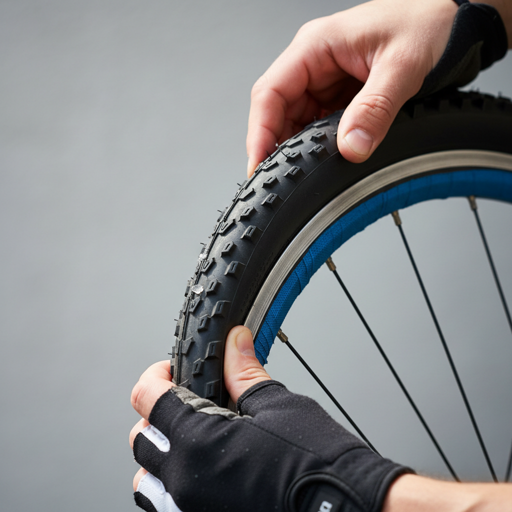 Checking tire tread for embedded glass and inspecting rim tape to prevent repeat flats