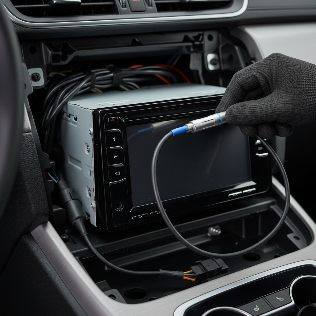 Aftermarket car stereo antenna adapter connecting factory antenna cable to head unit