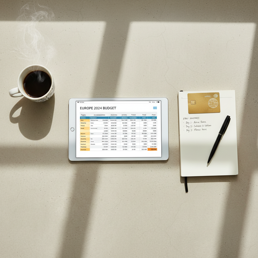 Romantic trip budget table and itinerary planning view