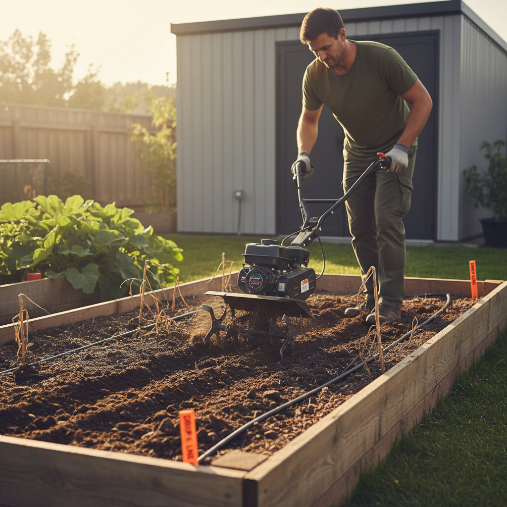 Proper shallow tilling technique in a small raised bed garden