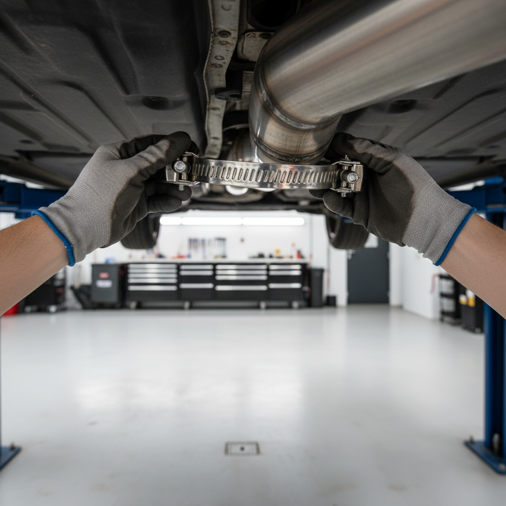 Installing a band clamp to seal a small exhaust leak at a slip joint