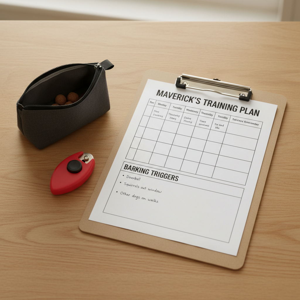 Training plan table for reducing excessive barking in dogs