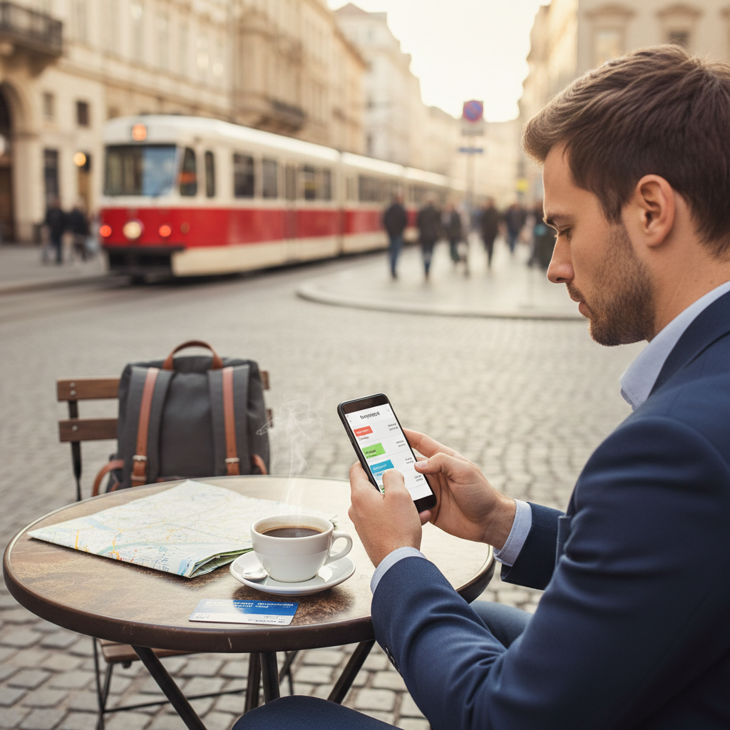 Tracking daily travel expenses on a phone app while traveling abroad